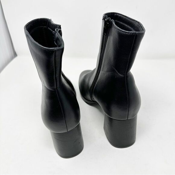 Chinese Laundry Black Leather Square Toe Heeled Block Boot Dodger Black Smoosh - Picture 6 of 8
